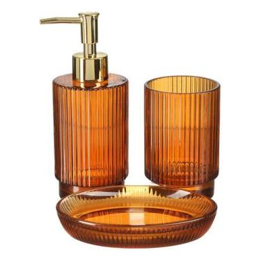 Imagem de Kit Banheiro Lavabo Vidro Luxo Saboneteira Líquida Escova - PGB