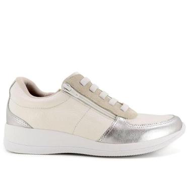 Imagem de Tenis usaflex elastico ziper ref aj1202 feminino, 35, Branco, Prata