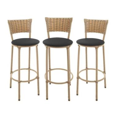 Imagem de KIT 3 Banquetas Alta Encapada Junco CAPPUCCINO Area de Lazer Cozinha B
