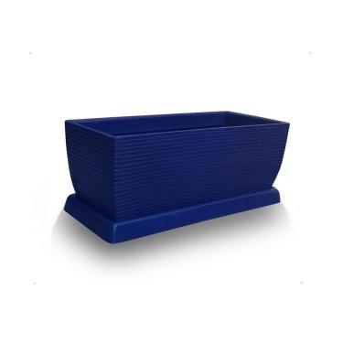 Imagem de Vaso De Planta Jardineira + Prato Polietileno 60X25 Azul