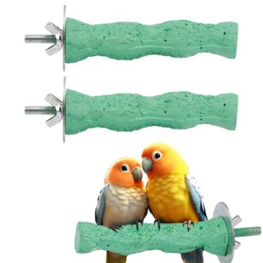 Imagem de 2 Peças Pedra de Moer Bico Pássaro, Suporte para Gaiola de Papagaio Brinquedo Aparar e Mastigar Garras Pássaros para Periquitos Calopsitas Conures (Verde)