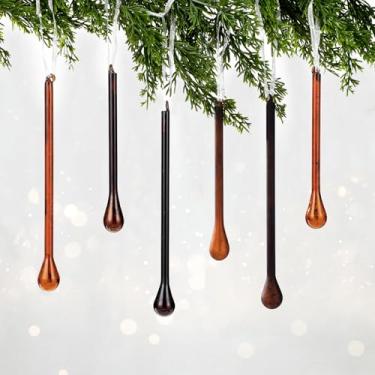 Imagem de Yalikop 6 peças de gotas de gelo de vidro, enfeites de Natal para pendurar em gota, decoração de árvore de Natal, 15 cm, 20 cm, marrom, prata, vintage, pingente de gota de chuva para árvore de Natal