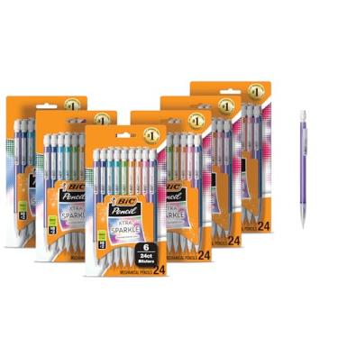 Imagem de BIC Lápis mecânico Xtra-Sparkle número 2 com borrachas, ponta média (0,7 mm), 24 unidades (pacote com 6), lindos lápis mecânicos para meninas, meninos e adultos