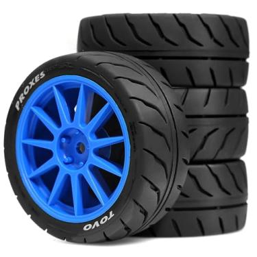 Imagem de Chanjorlin 1/10 RC On Road Racing Tires and Wheels 12mm Hex OD 2.72'' RC Rally Street Tyres for 1:10 Scale Touring Drift Car Tamiya TT01 TT02 XV01 TA06 A959 PTG2 HPI KYOSHO HSP Traxxas 4PCS (Blue)