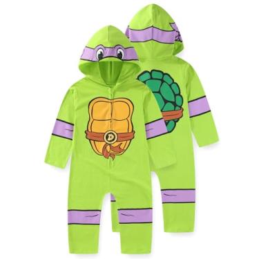 Imagem de Nickelodeon Macacão com capuz para cosplay de Tartarugas Ninja Donatello para meninos e crianças grandes