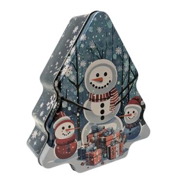 Imagem de The Tin Box Company Lata de armazenamento de biscoitos em forma de árvore de boneco de neve de férias, acabamento brilhante, seguro para alimentos, 18 x 6 x 20 cm A