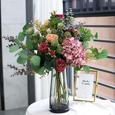 Imagem de Arranjo de flores artificiais em vaso leve, buquê de flores, simulação de rosa, buquê de mão, decoração de arranjos de flores, arranjos de flores, arranjos de flores artificiais