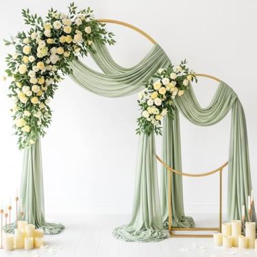 Imagem de Tecido drapeado de arco de casamento 73,7 cm x 19 m cortinas transparentes para pano de fundo cerimônia de casamento recepção decoração de teto cortina decoração de chá de panela de bebê (verde sálvia