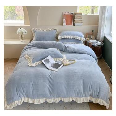 Imagem de ZDJZMGZ Jogo de lençol Queen Queen de casal quente para o inverno, 4 peças, capa de edredom de veludo de leite grosso, macio, completo (azul, Queen)