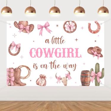 Imagem de Balterever Faixa a Little Cowgirl is on The Way, 1,5 x 90 m, laço de vaqueira, rosa, decorações de chá de bebê, botas e laços, artigos de festa para rodeio do oeste selvagem para chá de bebê