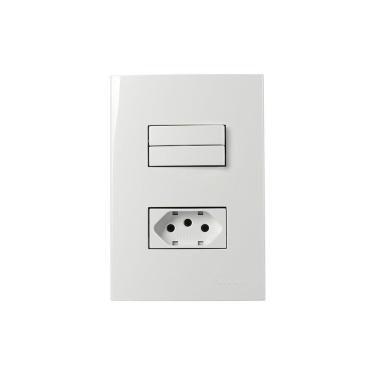 Imagem de Interruptor Duplo Simples 10a E Tomada 2p+t 10a Margirius Sleek Com Placa 4x2 Branco