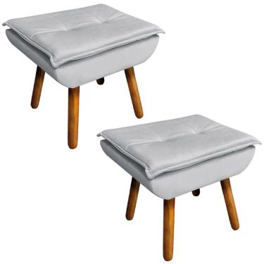Imagem de Kit 2 Puff's Decorativos Pés Palito Charger Veludo Cinza - Gran Belo