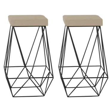 Imagem de Kit 2 Banqueta Decorativa Kathy Base Preta Veludo Bege - Gran Belo