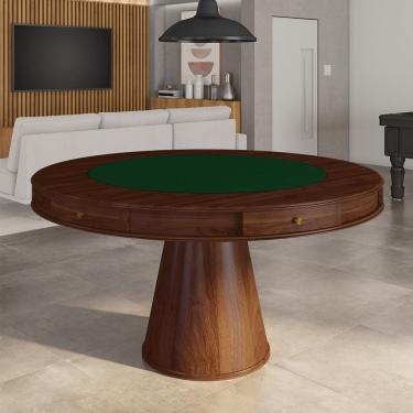 Imagem de Mesa de Jogos Carteado 6 Lugares Bellagio com Gavetas e Tampo Reversível Base Cone com Tecido Imbuia/Verde G42 - Gran Belo