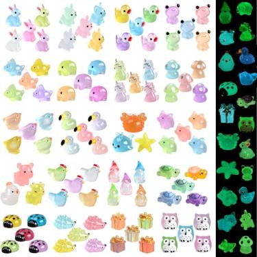 Imagem de 210 peças minúsculos animais de resina luminosos pequenos animais estatuetas em miniatura esconder fofo pato tartaruga coelho cão que brilha no escuro jardim micro acessórios de paisagem decoração de