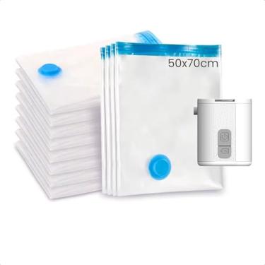 Imagem de Bomba Infladora e de Sucção com Lanterna Portátil Cor Branco + Kit de Sacos a Vácuo 50x70cm para Roupas Mochilas e Viagens (3)