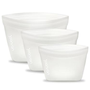 Imagem de Sacos de alimentos de silicone platinado reutilizáveis, livres de BPA, autovedantes e sem vazamentos, seguros para lava-louças e micro-ondas, sacos de armazenamento em stand-up para freezer mini/médio