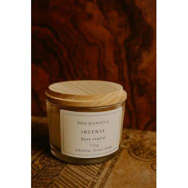 Imagem de Vela Aromática de Incenso, Base Vegetal, 120g, com Tampa de Madeira