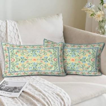 Imagem de COARVXA Conjunto de 2 capas de almofada florais 30,5 x 50,8 cm, capas de almofada decorativas com estampa dupla face, capa de almofada macia para sofá, quarto, cama, varanda e pátio