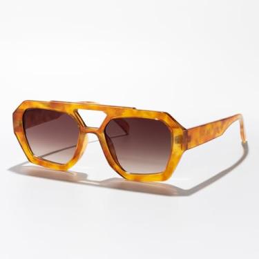 Imagem de Óculos de sol aviador modernos para homens e mulheres, ponte dupla, bordas irregulares, para dirigir, viajar, atividades ao ar livre UV400, Armação de leopardo amarelo/lente marrom gradiente, Lens