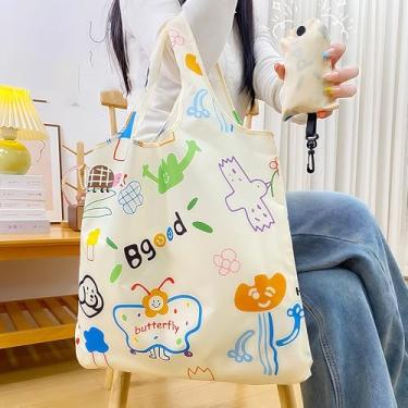 Imagem de Sacolas de compras reutilizáveis, sacolas de compras dobráveis no bolso, sacolas de compras recicladas de viagem, à prova d'água e lavável na máquina