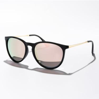 Imagem de Óculos de sol minimalistas retrô modernos para homens e mulheres, lentes espelhadas de cor doce para dirigir na praia estilo rua UV400, Preto/Rosa Espelhado/Dourado, Lens Width: 55 Millimeters