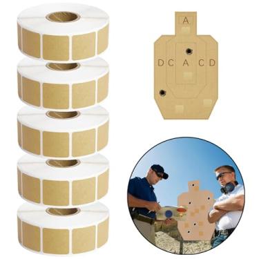 Imagem de PESSILIN Adesivos de alvo com 5 rolos, adesivos de alvo quadrados de 2,2 cm, adesivos de tiro de papel kraft para prática de tiro (1000 peças/1 rolo)