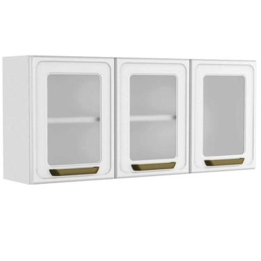 Imagem de Armário Aéreo P- Cozinha Bella C- 3 Portas C- Vidro 120cm Branco - Bertolini