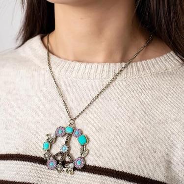 Imagem de Colar vintage com pingente de pérola de flor roxa para mulheres, estilo étnico, acessórios decorativos para uso diário