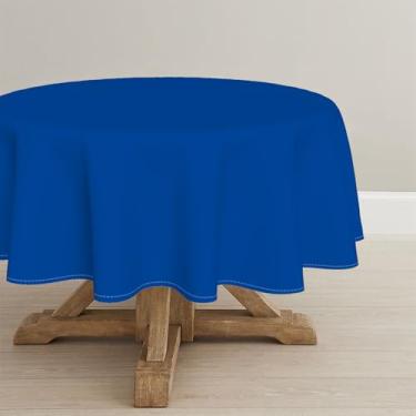 Imagem de Toalha de mesa azul 152 × 152 cm, toalha de mesa redonda de poliéster lavável para festa de casamento, piquenique, banquete, jantar, decoração
