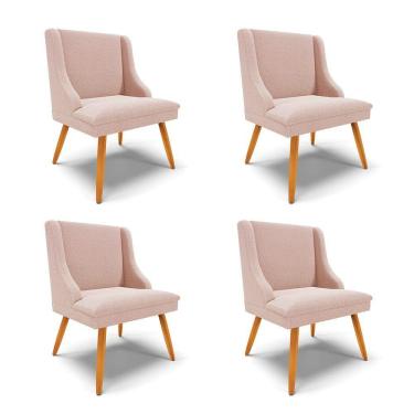Imagem de Cadeira Sala De Jantar Pé Palito Castanho Kit 4 Liz Bouclê Rose D03 - D'rossi
