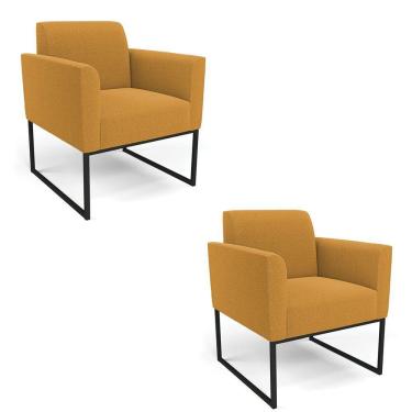 Imagem de Poltrona Sala Estar Industrial Preto Kit 2 Marisa Bouclê Mostarda D03 - D'rossi