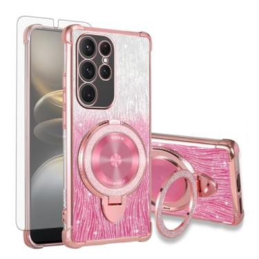 Imagem de Asuwish Capa de celular para Samsung Galaxy S24 Ultra 5G capa magnética com protetor de tela de vidro temperado e anel híbrido com glitter brilhante suporte rígido acessórios S24Ultra 24S S 24 24Ultra