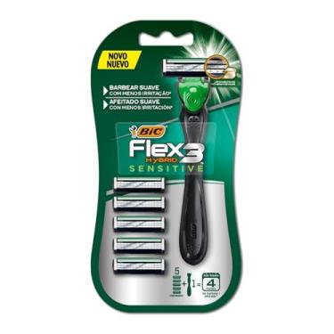 Imagem de BIC, Barbeador, Flex 3 Recarregável Sensitive, 1 Cabo + 5 Cartuchos