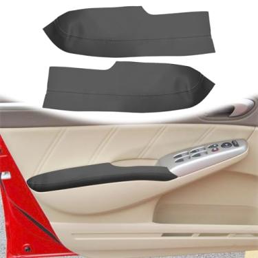 Imagem de QianBao 2 peças de substituição de capa de couro para apoio de braço da porta dianteira para Honda Civic 2006-2011, painel de porta esquerda e direita DIY com ferramenta de instalação preto