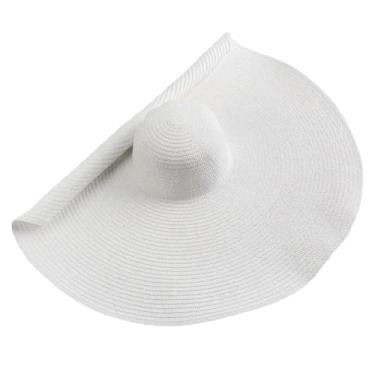 Imagem de Chapéu de sol feminino de verão flexível dobrável com aba larga para viagem grande proteção UV chapéus de palha de praia branco 54-57 cm