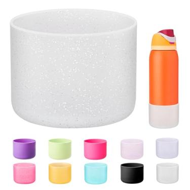 Imagem de Bluwing Bota de silicone para garrafa de água Owala 1,134 g, parte inferior de manga protetora antiderrapante para garrafa de água isolada Owala 1,134 g FreeSip/Twist/Flip (branco brilhante)