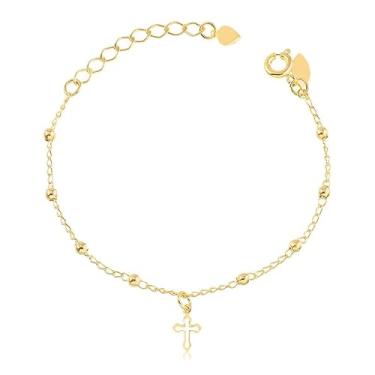 Imagem de Pulseira Infantil com Bolinhas Lisas e Pingente de Cruz Vazado (15cm)