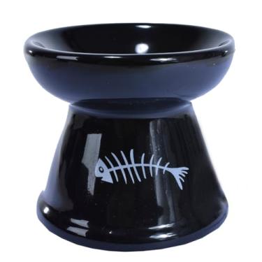 Imagem de Comedouro e Bebedouro Elevado para Gatos e Cães Pequenos em Cerâmica – Design Ergonômico Antiderrapante, Reduz Refluxo e Fadiga dos Bigodes (KIT 2 M PRET COMEDOU/BEBEDOURO)