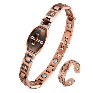 Imagem de Jecanori Pulseira magnética de cobre puro para mulheres e homens, pulseiras elásticas com contas, estilo 6