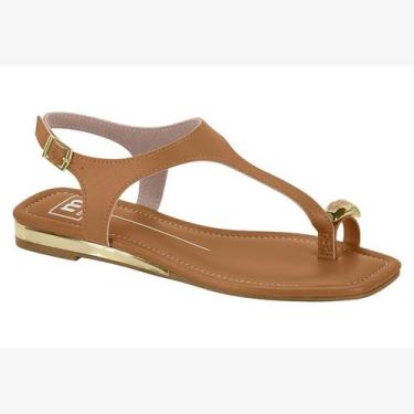 Imagem de Sandália Moleca Rasteira Feminina Detalhe Dourado, Camel, 37