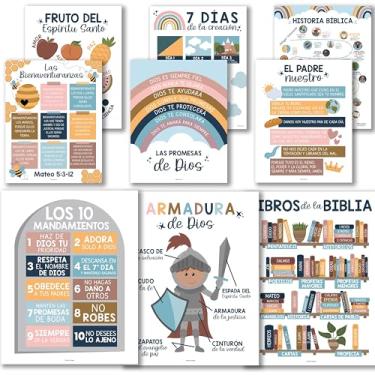 Imagem de Hadley Designs Decorações de sala de aula espanhola - itens essenciais para sala de aula de espanhol, pôster de livros da Bíblia, pôsteres bíblicos para crianças, Cuadros Cristianos en Español, Boho
