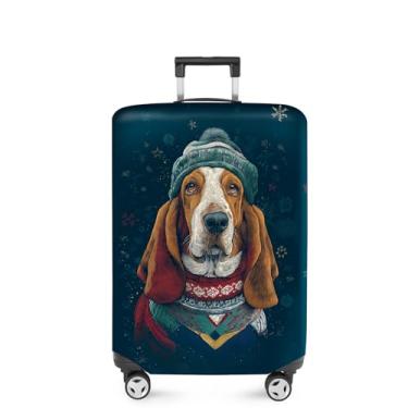Imagem de FOREVER QUEEN Capa protetora elástica para bagagem de Natal serve para acessórios de viagem de 50 a 86 cm, Cachorro fofo com chapéu, L(fits 28-30Inch suitcase), Mármore