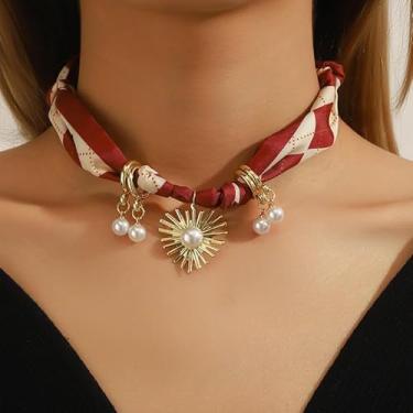 Imagem de Colar de cachecol com pingente bandana de seda vermelha para mulheres, roxo, laranja, cachecol charmoso, colares de amizade, presentes para mulheres, presentes de Natal, joias