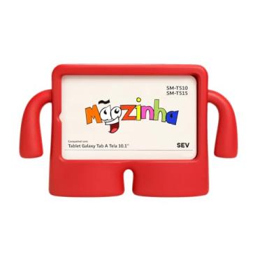 Imagem de Capa Infantil Para Tablet Galaxy Tab A Tela 10.1'' Polegadas T510 T515, Capinha Anti Impacto Case Mãozinha EVA Emborrachado Maleta Não Tóxico (Vermelho)