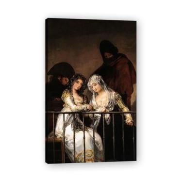 Imagem de LKXGRRSFG Majas On A BalconyFrancisco De Goya Impressão em tela romântica espanhola - Obra-prima do influente pintor romântico 39,9 x 64 cm sem moldura