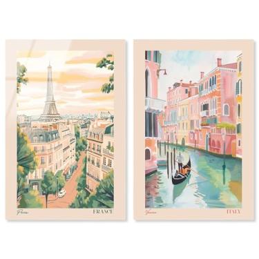 Imagem de Blush Parisian Glam conjunto de 2 painéis impressão acrílica arte de parede glamorosa por Art Remedy, pronto para pendurar, 25 x 38 cm