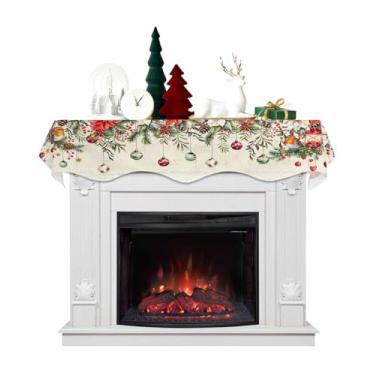 Imagem de Cachecol de cornija de Natal 177,8 x 43,2 cm, bagas, bola de Natal, pássaro, vintage, pano de lareira, capa de cornija para decoração de mesa para festas de fim de ano, sala de estar, decoração de