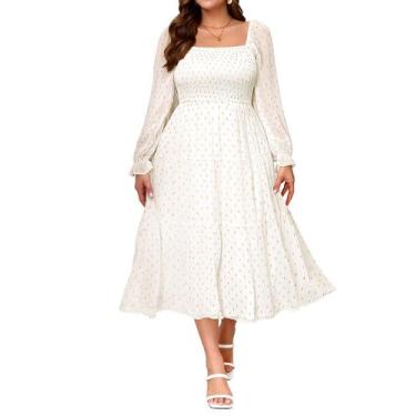 Imagem de Vestido Pinup Fashion Plus Size feminino branco de chiffon midi