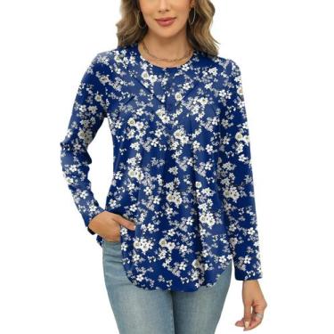 Imagem de Blusas de túnica para mulheres IECCP Dressy Henley de manga comprida